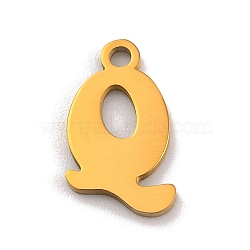 201 Stainless Steel Charms, Laser Cut, Letter Charm, Letter Q, 12x7.5x1mm, Hole: 1.2mm(STAS-U016-01G-Q)