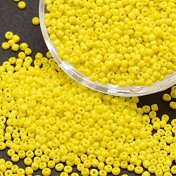 12/0 Glass Seed Beads, Grade A, Round, Opaque Colours, Yellow, 1.8~2.0mm, Hole: 0.8mm, about 28000pcs/pound(SEED-J014-F12-42)