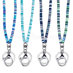 4Pcs 4 Colors Handmade Polymer Clay Name Card Straps, with Iron Alloy Lobster Claw Clasp Keychain, Mixed Color, 450mm, 1pc/color(NJEW-SW00038)