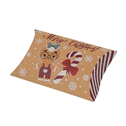 Christmas Theme Cardboard Candy Pillow Boxes, Cartoon Candy Cane Candy Snack Gift Box, FireBrick, Fold: 7.3x11.9x2.6cm(CON-G017-02L)