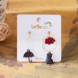 Alloy and Enamel Pendant Stud Earrings, Cat Shape Theme, Golden, Mixed Color, 42x13mm(PW-WG4DFCE-02)