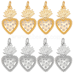 8Pcs 2 Colors Rack Plating Brass Micro Pave Cubic Zirconia Pendants, Lead Free & Cadmium Free, Long-Lasting Plated, Sacred Heart Charm, Mixed Color, 22x12.5x3mm, Hole: 3.5mm, 4pcs/color(KK-BC0011-95)