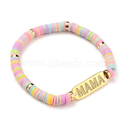 Mother's Day Gifts, Brass Micro Pave Cubic Zirconia Link Bracelets, with Polymer Clay Heishi Beads and Non-magnetic Synthetic Hematite Beads, Rectangle with Word MaMa, Colorful, Inner Diameter: 2 inch(5.2cm)(BJEW-JB05532-01)