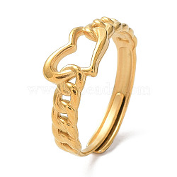 Ion Plating(IP) 304 Stainless Steel Hollow Heart Adjustable Rings, Golden, Inner Diameter: 18.8mm(RJEW-D006-19G)