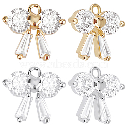 12Pcs 2 Colors Brass with Clear Cubic Zirconia Charms, Bowknot, Platinum & Golden, 9.5x10.5x3mm, Hole: 1mm, 6pcs/color(ZIRC-BBC0002-64)