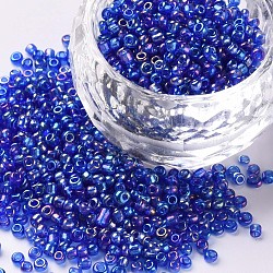 Round Glass Seed Beads, Transparent Colours Rainbow, Round, Blue, 2mm(SEED-A007-2mm-168)