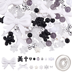 DIY Stretch Bracelet Making Kit, Including Apple & Bear & Snowflake & Star Acrylic Beads, Elastic Thread, Black, 185Pcs/bag(DIY-SC0022-39)