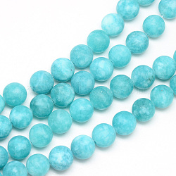 Natural White Jade Bead Strands, Dyed, Frosted, Round, Dark Turquoise, 8~9mm, Hole: 1mm, about 46~48pcs/strand, 14.9 inch(X-G-R297-8mm-45)