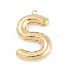 304 Stainless Steel Pendants, Ion Plating(IP), Letter Charm, Letter S, 38x26x6.5mm, hole: 2.3mm(STAS-I325-146G-S)