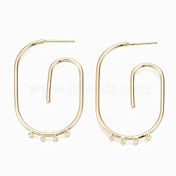 Brass Stud Earring Findings, with 4 Loops, Nickel Free, Real 18K Gold Plated, 25x40mm, Hole: 0.8mm, Pin: 0.7mm(KK-S356-141G-NF)