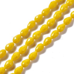 Faceted Glass Beads Strands, Teardrop, Gold, 12x8~9mm, Hole: 1.2mm, about 57pcs/strand, 23.74''(60.3cm)(GLAA-E037-02C)