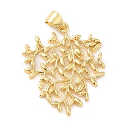Rack Plating Brass Pendants, Long-Lasting Plated, Cadmium Free & Lead Free, Leafy Branch Charms, Real 18K Gold Plated, 28.5x23x1.5mm, Hole: 3.5x4mm(KK-I706-12G)