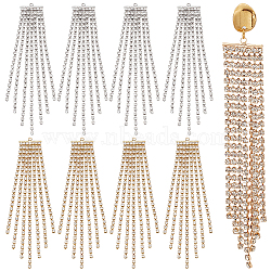 8Pcs 2 Colors Brass Cubic Zirconia Chain Big Pendants, Tassel Pendants, Real Gold Plated & Real Platinum Plated, 90x14.5x2mm, Hole: 1.4mm, 4pcs/color(KK-SC0005-11)