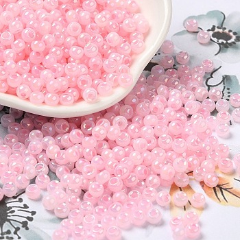 Glass Seed Beads, Ceylon, Round Hole, Round, Pink, 4x3mm, Hole: 1.2mm, 7650pcs/pound