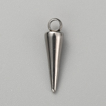 Stainless Steel Charms, Spike/Cone Charms, Stainless Steel Color, 14x4mm, Hole: 1.4mm