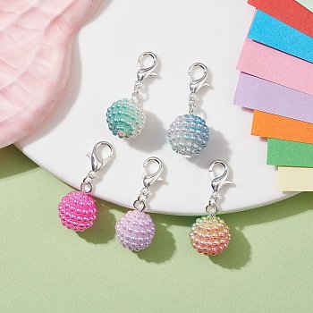 Round Imitation Pearl Acrylic Pendant Decorations, with Alloy Lobster Claw Clasps, Mixed Color, 29mm, 5pcs/set