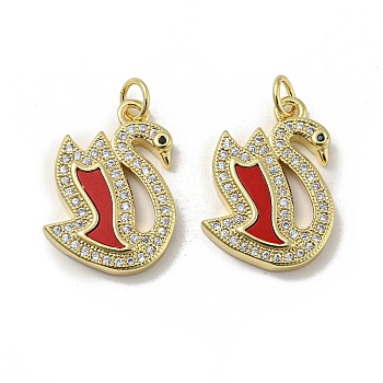 Brass Micro Pave Cubic Zirconia Pendants, with Synthetic Turquoise, Swan, FireBrick, 21x13.5x3mm