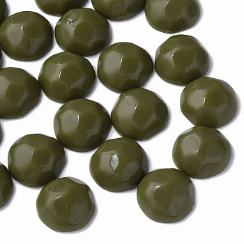 Opaque Acrylic Cabochons, Faceted, Half Round, Dark Olive Green, 23x22x11mm, about 140pcs/500g