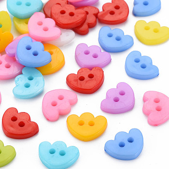 2-Hole Plastic Buttons, Ingot, Mixed Color, 11.5x15x3mm, Hole: 2mm