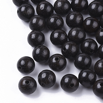 Natural Wood Beads, Waxed Wooden Beads, Undyed, Round, Black, 8mm, Hole: 1.5mm