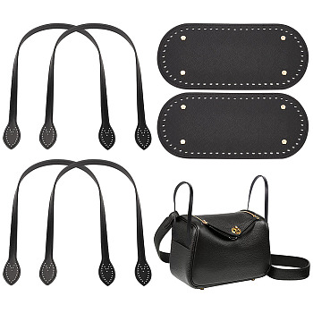 Elite Bag Replacement Accessories, Including PU Leather Bag Straps and Oval Long Bottom, Black, Bag Straps: 59.4x3.16x0.36cm, 4pcs, Bottom: 25x12x0.11cm, Hole: 5mm, 2pcs