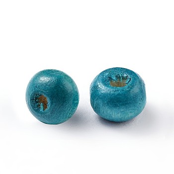 Dyed Natural Wood Beads, Round, Lead Free, Dark Cyan, 6x4~5mm, Hole: 2mm, about 13600pcs/1000g