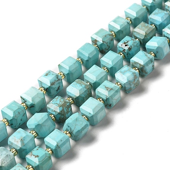 Natural Howlite Beads Strands, Dyed, Faceted, Cube, Turquoise, 8x8x8mm, Hole: 1mm, about 40pcs/strand, 15.24 inch(38.7cm)