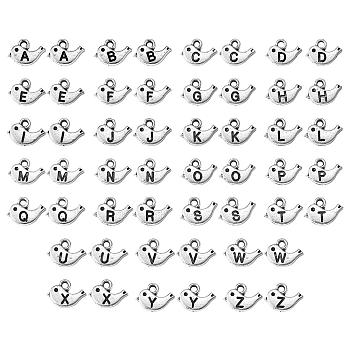 52 Pieces Bird with Letter A~Z Charm Pendant Bird Alloy Charm for DIY Necklace Bracelet Earring Bangles Jewelry Making Crafts Accessories, Silver, 7x9.3mm, Hole: 2mm