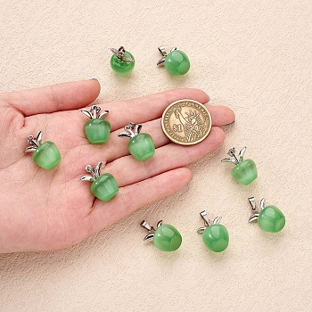 10Pcs Apple Gemstone Charm Pendant Crystal Quartz Healing Natural Stone Pendants Pink Silver Buckle for Jewelry Necklace Earring Making Crafts, Light Green, 20.5x14.8mm, Hole: 3mm