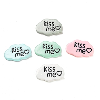 Opaque Resin Cabochons, Cloud with Word Kiss Me, Mixed Color, 26.5x40.5x4.5mm