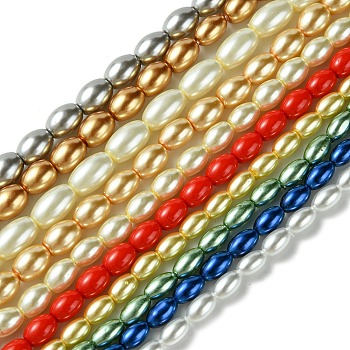 Rice Grade A Glass Pearl Beads Strands, Mixed Color, 7~10x4~6mm, Hole: 1mm, about 41~55pcs/strand, 15.7 inch~16.3 inch