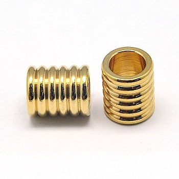 304 Stainless Steel Beads, Grooved Beads, Ion Plating (IP), Column, Golden, 9x10.5mm, Hole: 6mm