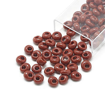 TOHO Japanese Fringe Seed Beads, Opaque Glass Round Hole Rocailles Seed Beads, (46L) Opaque Terra Cotta, 6x5.5~5.8mm, Hole: 2mm, about 1500pcs/bag, 450g/bag