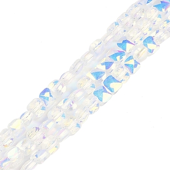 Electroplate Glass Beads Strands, Square, Faceted, Clear AB, 4x4x3mm, Hole: 1mm, about 98pcs/strand, 15.63''(39.7cm)