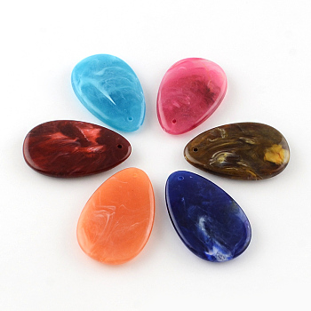 Teardrop Imitation Gemstone Acrylic Big Pendants, Mixed Color, 55x35x10mm, Hole: 2mm, about 38pcs/500g