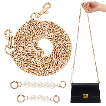 WADORN 3Pcs 3 Style ABS Plastic Imitation Pearl & Iron Curb Chain Bag Handles, Golden, 13.5~100cm, 1pc/style