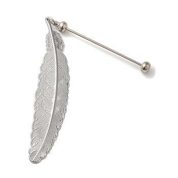 Alloy Feather Pendant Bookmarks, Beadable Bookmarks, Silver, 195mm