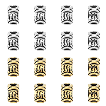 Tibetan Style Alloy Beads, Lead Free & Nickel Free & Cadmium Free, Column, Antique Silver & Antique Golden, 10x7mm, Hole: 4mm, 2 colors, 60pcs/color, 120pcs/box