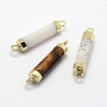 Natural Gemstone Links connectors, with Brass Findings, Long-Lasting Plated, Column, Golden, 27~28x5~5.5mm, Hole: 2mm
