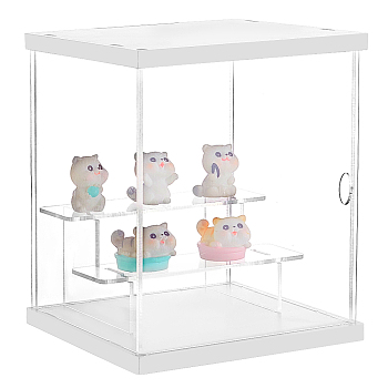 3-Tier Transparent Acrylic Minifigures Display Case, Dustproof Case for Models, Building Blocks, Doll Display Holder, Rectangle, White, Fihished Product: 15x14.5x19cm