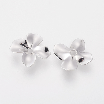 Brass Beads, Nickel Free, Long-Lasting Plated, Flower, Real Platinum Plated, 14x13.5x2mm, Hole: 1.8mm