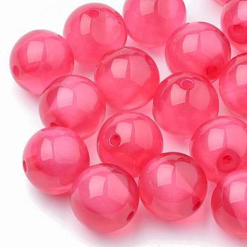 Resin Beads, with Glitter Powder Inside, Round, Cerise, 20mm, Hole: 3mm