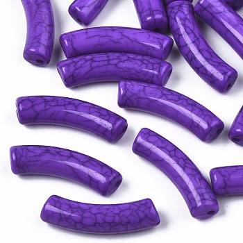 Opaque Crackle Acrylic Beads, Curved Tube, Dark Violet, 32x10x8mm, Hole: 1.8mm, about 330pcs/500g