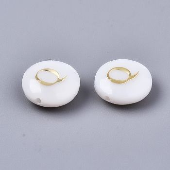 Natural Freshwater Shell Beads, with Golden Plated Brass Etched Metal Embellishments, Flat Round, Seashell Color, Letter.Q, 8x3~5mm, Hole: 0.5~07mm