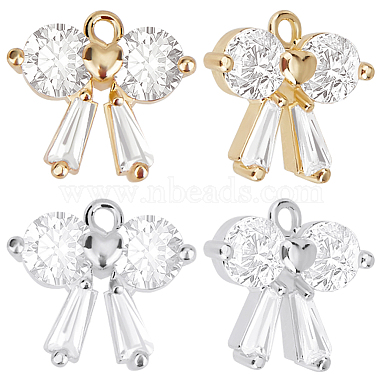 Platinum & Golden Clear Bowknot Brass+Cubic Zirconia Charms