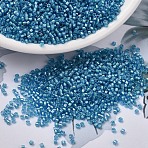 MIYUKI Delica Beads, Cylinder, Japanese Seed Beads, 11/0, (DB1709) Mint Pearl Lined Azure, 1.3x1.6mm, Hole: 0.8mm, about 2000pcs/bottle, 10g/bottle(SEED-JP0008-DB1709)