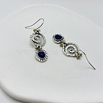 Alloy Natural Lapis Lazuli Dangle Earrings, Spiral, Antique Silver, 45x15mm(FS-WGF13EE-01)