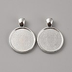 Zinc Alloy Pendant Cabochon Settings, Plain Edge Bezel Cups, Flat Round, Silver, Tray: 19.5mm, 31x22.5x6.5mm, Hole: 7x4mm(FIND-WH0422-15)