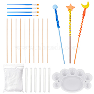 AHADERMAKER DIY Painting Kits, including Plastic Palette & Painting Brushes, Hot Melt Resin Glue Sticks, Wood Sticks and Plasticine Modeling Clay Toys, White, 16.5x10.2x1.1cm(DIY-GA0003-24)
