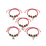 Christmas Themed Alloy Enamel Charm Bracelet, Wood Round Braided Adjustable Bracelet for Women, Mixed Shape, Mixed Color, Inner Diameter: 2-1/8~3-3/8 inch(5.5~8.5cm)(BJEW-JB09928)
